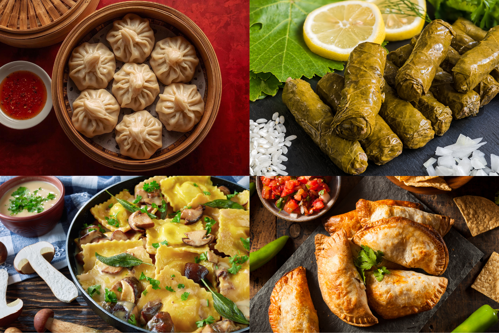 Multiple pictures of stuffed food 